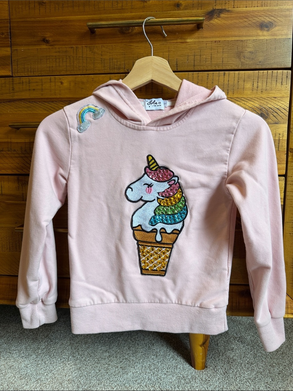 Lola + The Boys Girls' Pink Sequin Unicorn Ice Cream Hoodie